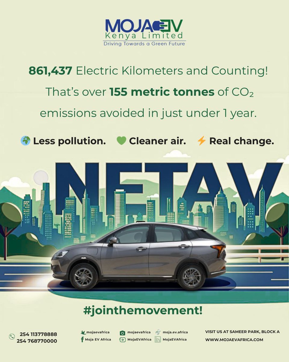 mojaevafrica's tweet image. Proof that electric mobility works.
Thousands of clean kilometers already covered, and the results speak for themselves  less emissions, more impact, Neta V is leading the way.
Ready to drive change? Book a test drive today.

#JoinTheMovement #MojaEV #NetaV #ElectricVehicles