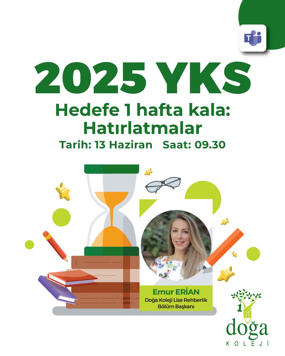 Lise Rehberlik Bölüm Başkanımız Ernur ERİAN, HEDEFE 1 HAFTA KALA: 2025 YKS HATIRLATMALAR başlıklı öğrenci buluşmasını gerçekleştirdi.
Tüm kalbimizle 12. sınıf öğrencilerimize başarılar diliyoruz.🌟
#YKS2025 #SınavMotivasyonu  #Rehberlik
<a href="/Azrafraarzu1/">Arzu Uz</a> <a href="/ErnurErian/">Ernur Erian</a> <a href="/DogaOkullari/">Doğa Koleji</a>