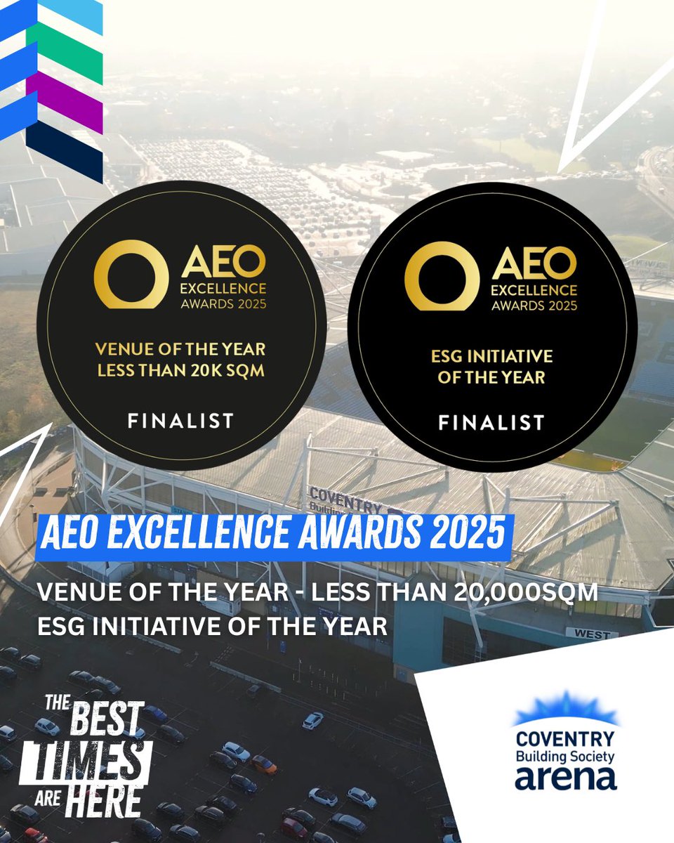 Wishing our incredible team the very best of luck at today’s AEO Awards 🏆 We’re beyond proud to be shortlisted for these two awards. 

#AEOAwards #AEOExcellenceawards #AEOawards25 #CoventryBuildingSocietyArena