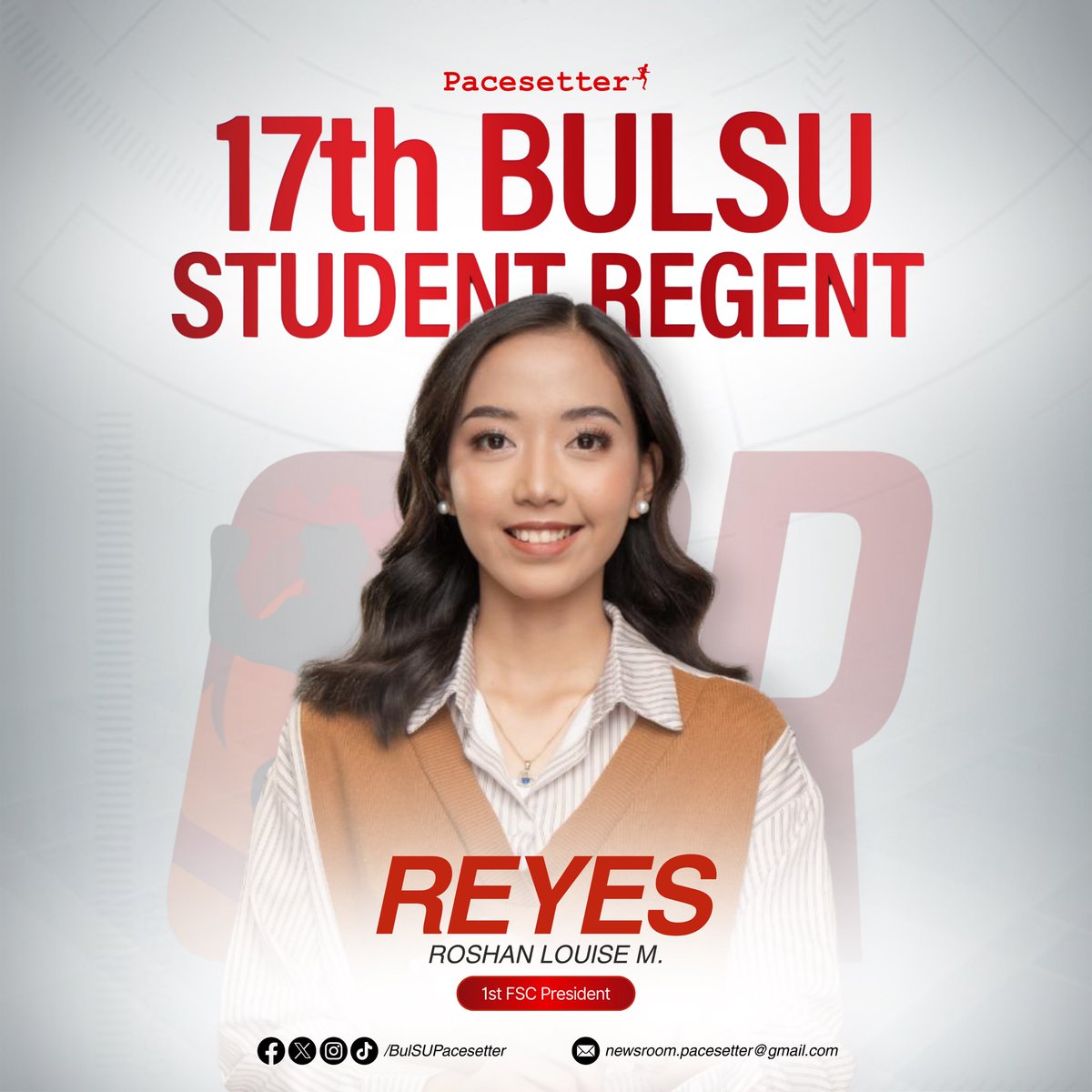 BulSUPacesetter's tweet photo. JUST IN: Roshan Reyes is the 17th Student Regent and the first-ever President of the Federation of Student Councils (FSC) of Bulacan State University (BulSU). | @smaenatividad https://t.co/bfNtPbfATN
