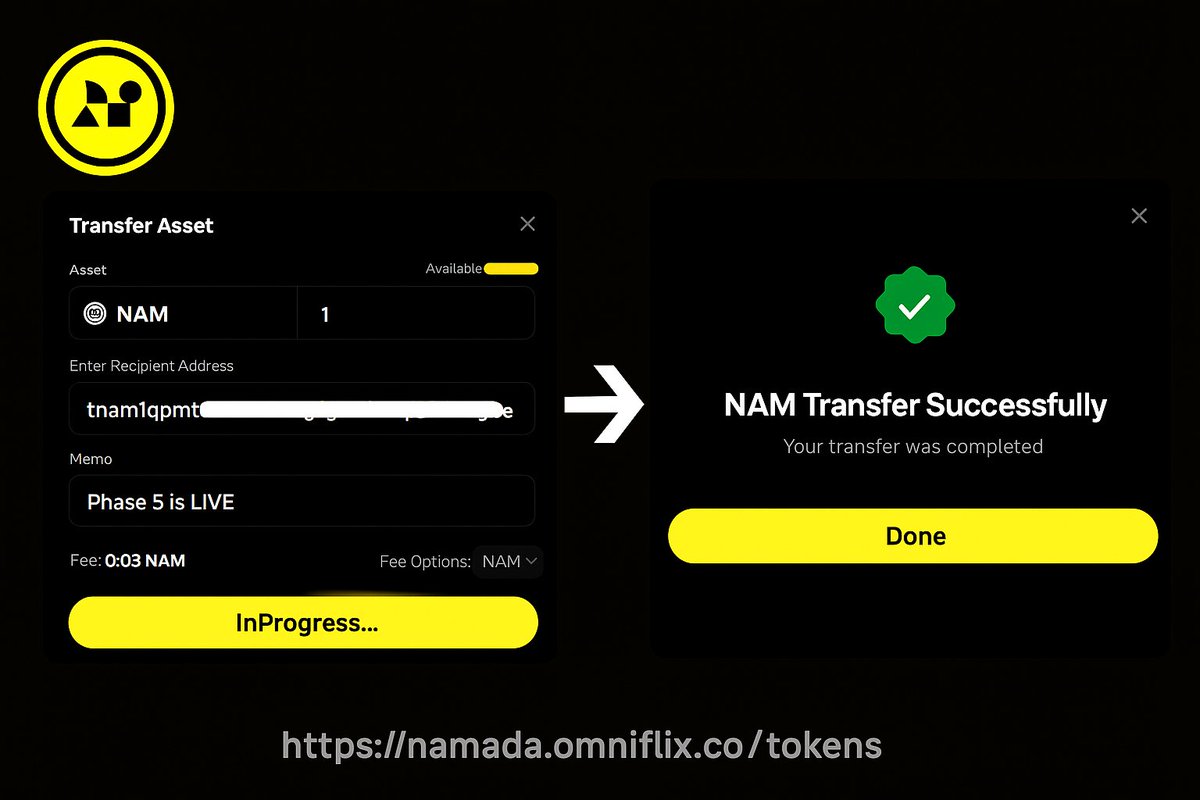 Phase 5 is LIVE on <a href="/namada/">Namada</a> 

Just Claimed my Staking rewards &amp; Transferred $NAM 😍 to another wallet,  all via namada.omniflix.co successfully 🔥

Everything worked seamlessly. Props to the InSync frontend by @OmniFlixNetwork 

Try it now  - namada.omniflix.co/tokens