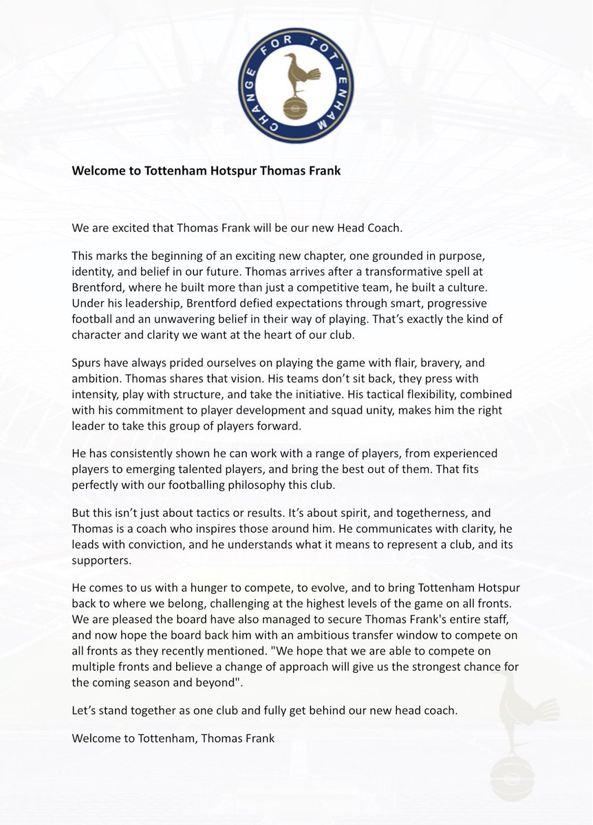 ChangeForSpurs's tweet image. A huge welcome to Thomas Frank and his staff #THFC #COYS 💙🤍