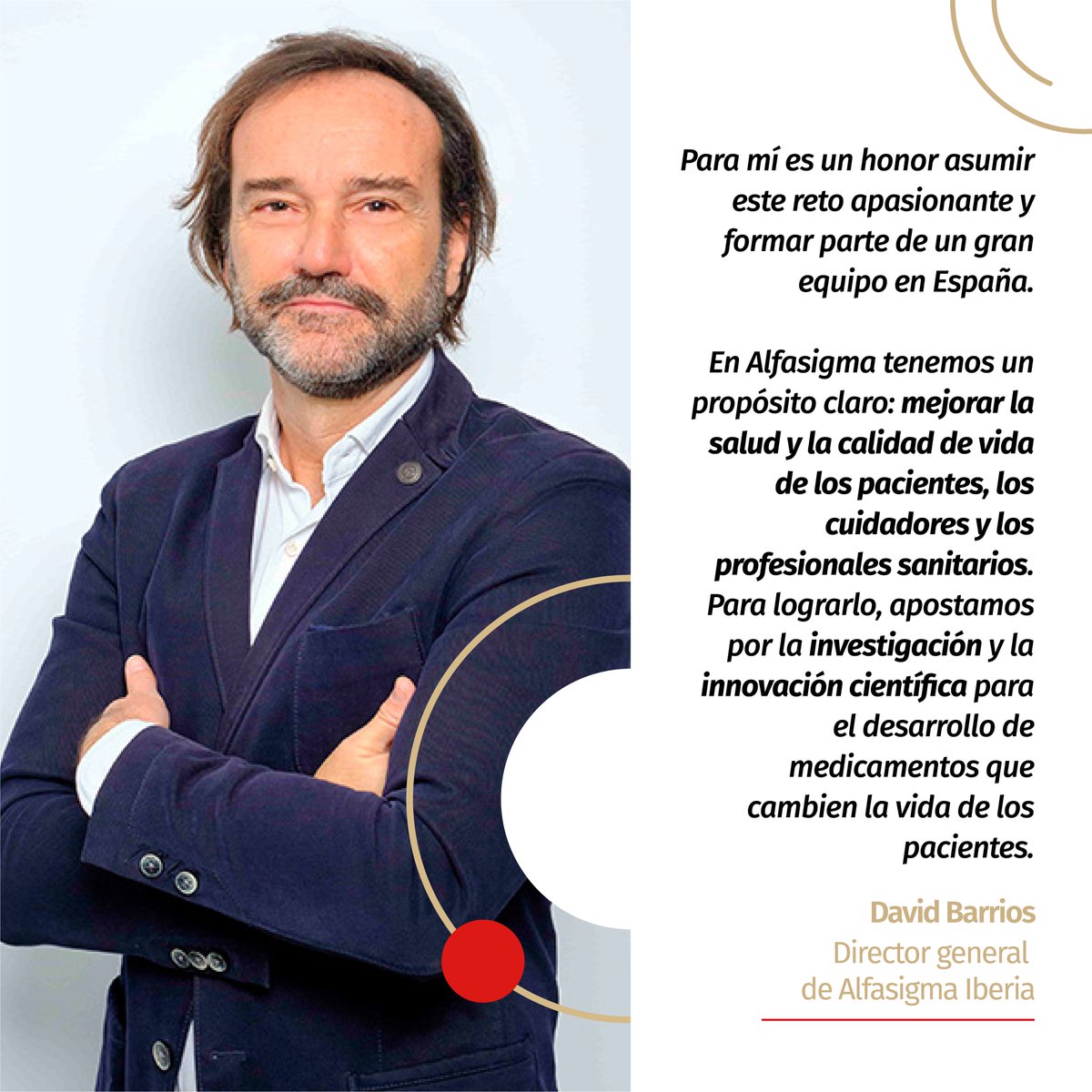 Nuevo liderazgo, misma misión: avanzar en salud.

David Barrios se incorpora como Director General de Alfasigma España y Portugal.
Una etapa que arranca con ilusión, experiencia y visión de futuro.

#IndustriaFarmacéutica #Salud