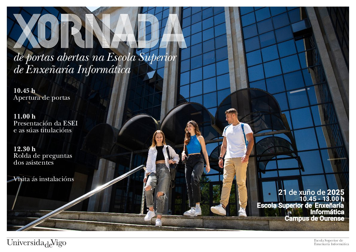 eseiuvigo's tweet photo. 📢 Xornada de portas abertas na ESEI

🗓️Sábado, 21 de xuño de 2025 de 10:45h a 13:00h

🔗 Máis información: https://t.co/UtSICLA16i

@UCC_UVigo @uvigo @CampusAugaUVigo @Eseida @LaRegion @vozourense @FaroOurense @CampusOurense https://t.co/orHss8uNHr