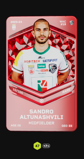 Decay26Sorare's tweet photo. Giveaway 🥳

Win a rare Sandro #Altunashvili 

1. 💜 &amp; RT 
2. Follow @Decay26Sorare 
3. RT the tweet below
4. comment your sorare username

Winner will be announced in 72 hours🍀

#sorare https://t.co/eTFvERy9Q2