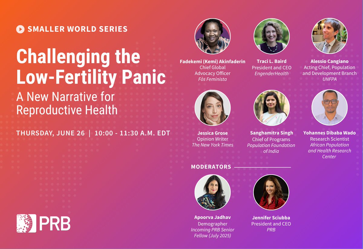 Population Foundation of India (@popfoundindia) on Twitter photo #Webinar | Is panic over falling fertility harming reproductive rights? What can we do about it?
Join <a href="/PRBdata/">PRB</a> and experts from <a href="/PopFoundIndia/">Population Foundation of India</a>, Fos Feministas, <a href="/EngenderHealth/">EngenderHealth</a>, <a href="/nytimes/">The New York Times</a>, and more for a must-watch June 26 webinar.
Register now: prb.org/articles/low-f… #Webinar | Is panic over falling fertility harming reproductive rights? What can we do about it?
Join <a href="/PRBdata/">PRB</a> and experts from <a href="/PopFoundIndia/">Population Foundation of India</a>, Fos Feministas, <a href="/EngenderHealth/">EngenderHealth</a>, <a href="/nytimes/">The New York Times</a>, and more for a must-watch June 26 webinar.
Register now: prb.org/articles/low-f…