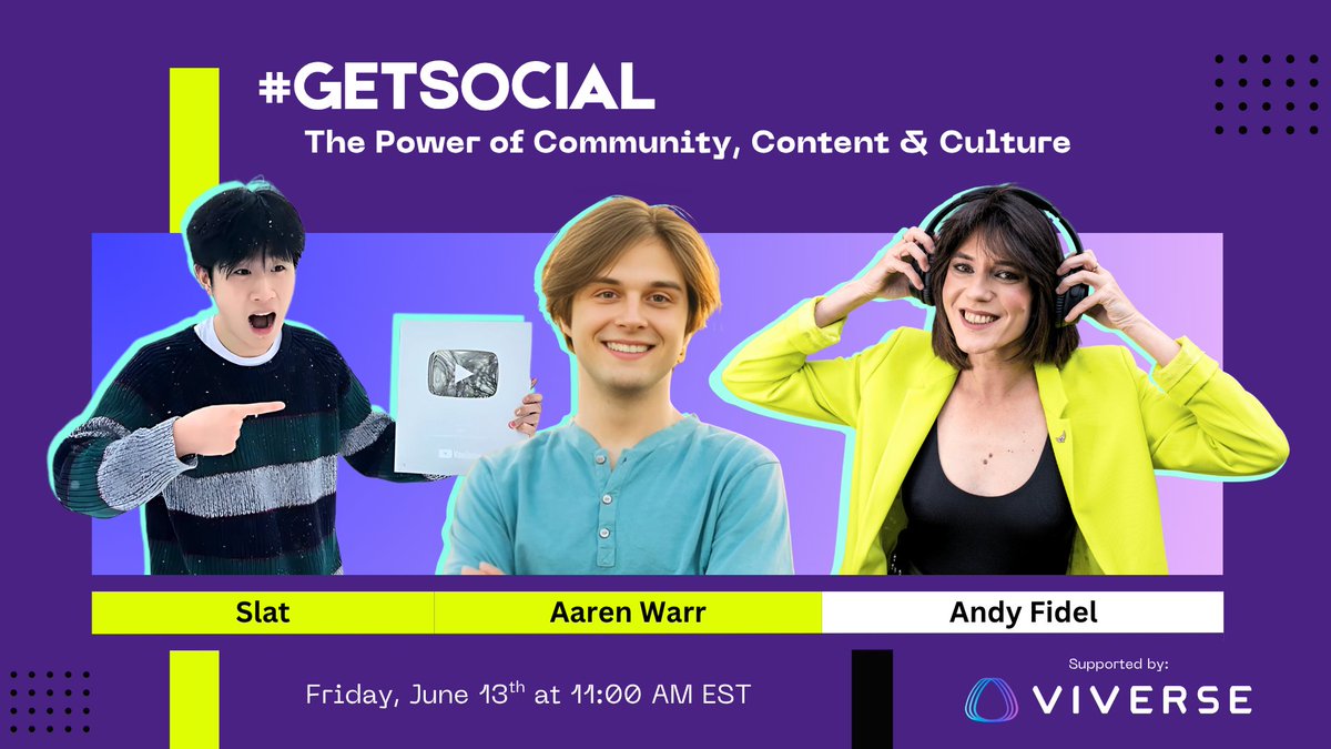 #GetSocial today! 
What makes people come back to #SocialVR?

🔹 Replayable worlds
🔹 Power of creators, culture &amp; community
🔹 Making our virtual spaces fun

With:
<a href="/Slat_VR/">Slat</a> – VR YouTuber &amp; Creator
Aaren Warr – Community Builder &amp; VR Enthusiast

RSVP: forms.gle/46R87aajZV82tb…