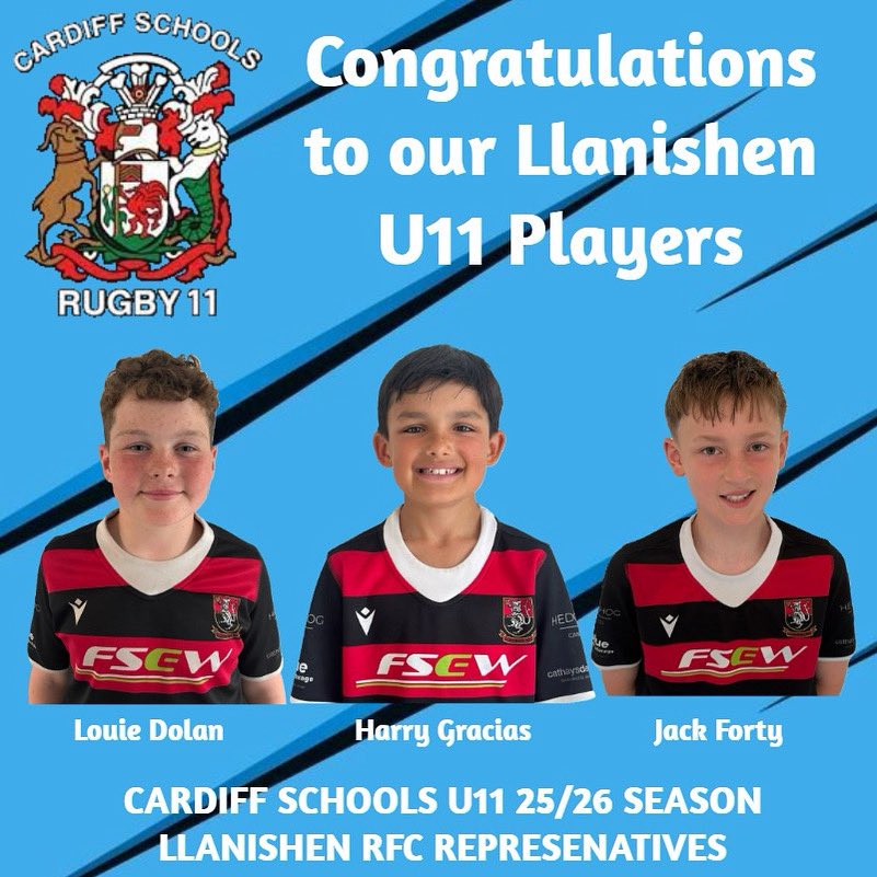 Llanishen RFC U10s π΄π¦β«οΈ (@llanishenlions1) on Twitter photo Huge congratulations to Louie Dolan, Harry Gracias and Jack Forty on being selected to represent <a href="/csru_u11/">Cardiff Schools Under 11s</a> for the 2025/2026 season. We are are so proud of what these players have achieved and this is just the start of a fantastic journey <a href="/Llysfaenprm/">Llysfaen Primary</a> <a href="/RhydypenauPrmS/">RhydypenauPrm</a> <a href="/cslcardiff/">Cathedral School</a> Huge congratulations to Louie Dolan, Harry Gracias and Jack Forty on being selected to represent <a href="/csru_u11/">Cardiff Schools Under 11s</a> for the 2025/2026 season. We are are so proud of what these players have achieved and this is just the start of a fantastic journey <a href="/Llysfaenprm/">Llysfaen Primary</a> <a href="/RhydypenauPrmS/">RhydypenauPrm</a> <a href="/cslcardiff/">Cathedral School</a>