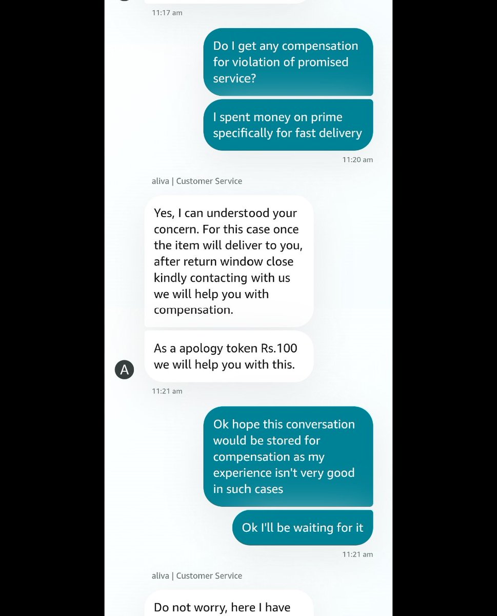 Riddum_sethi.lens (@riddum_sethi) on Twitter photo I was promised ₹100 compensation by <a href="/amazonIN/">Amazon India</a> support for a late Prime delivery. Despite submitting screenshots and following up multiple times, they now refuse to honor it.
Is this how loyal Prime members are treated?
#AmazonIndia #CustomerServiceFail <a href="/amazonIN/">Amazon India</a> I was promised ₹100 compensation by <a href="/amazonIN/">Amazon India</a> support for a late Prime delivery. Despite submitting screenshots and following up multiple times, they now refuse to honor it.
Is this how loyal Prime members are treated?
#AmazonIndia #CustomerServiceFail <a href="/amazonIN/">Amazon India</a>