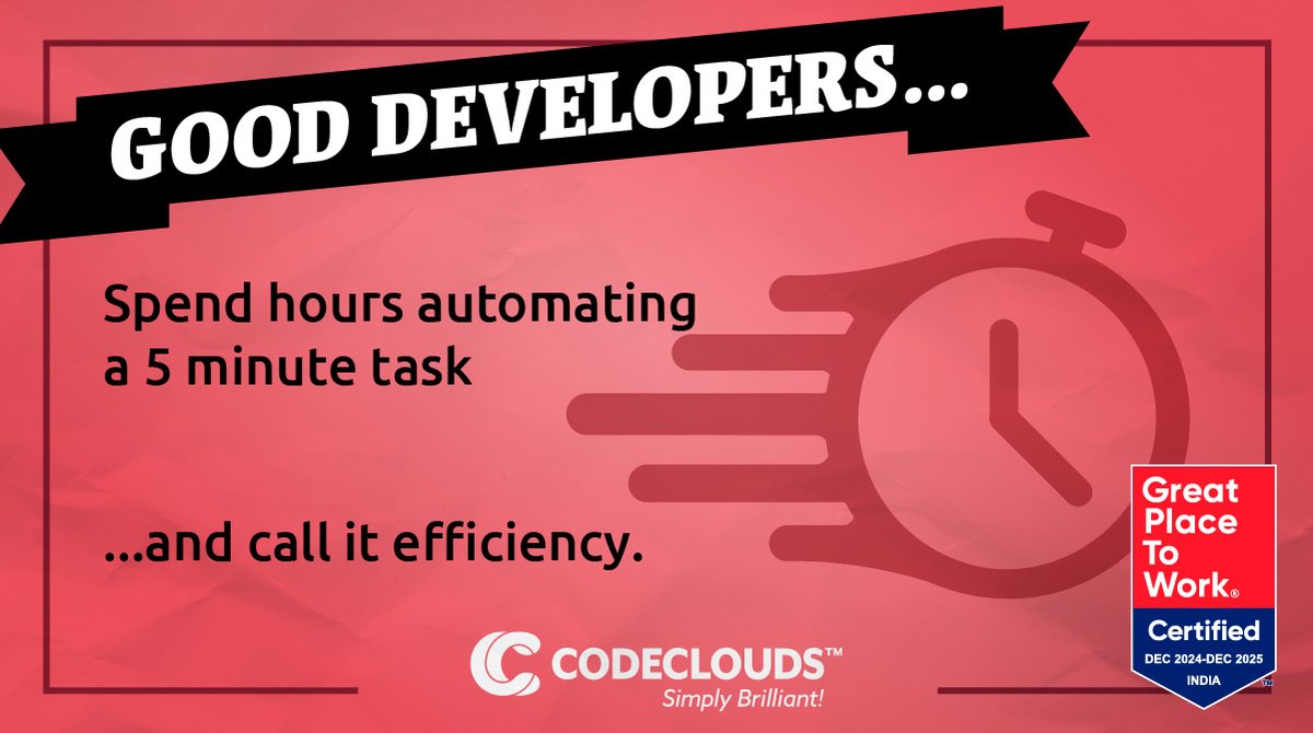 codeclouds's tweet image. Well, efficiency is subjective.
#GoodDevelopers #DeveloperLife #CodeClouds
