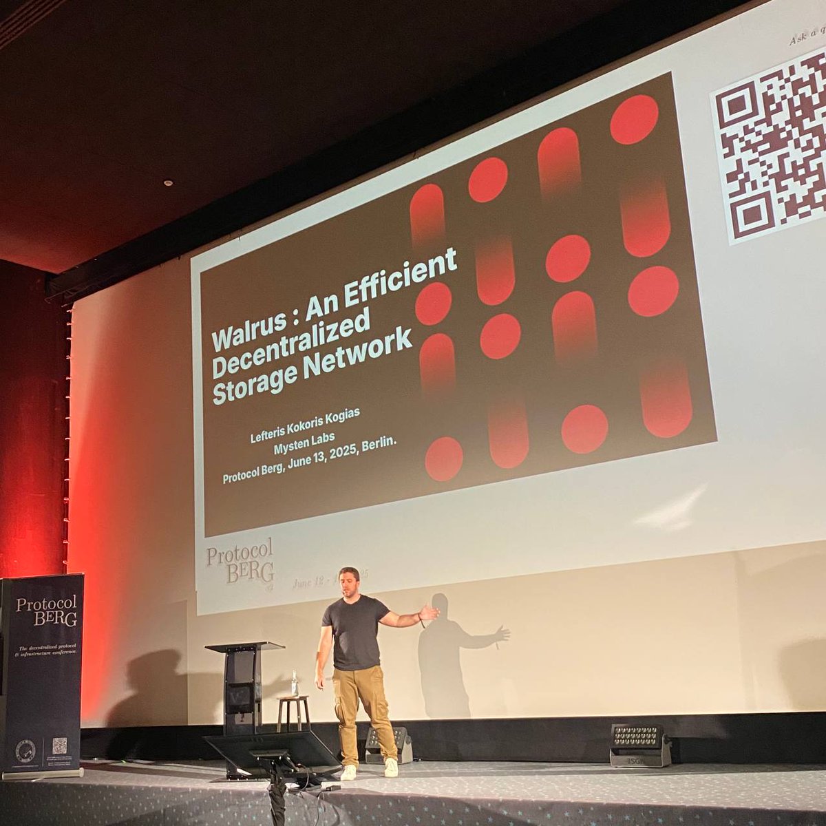 Protocol Berg v2 (@protocol_berg) on Twitter photo * <a href="/LefKok/">Lefteris Kokoris-Kogias</a> from <a href="/Mysten_Labs/">MystenLabs.sui</a> is presenting Walrus, a decentralized storage network using two-dimensional erasure coding to balance replication, recovery, and security. Catch the trade-off deep dive now in Cinema 6. * <a href="/LefKok/">Lefteris Kokoris-Kogias</a> from <a href="/Mysten_Labs/">MystenLabs.sui</a> is presenting Walrus, a decentralized storage network using two-dimensional erasure coding to balance replication, recovery, and security. Catch the trade-off deep dive now in Cinema 6.