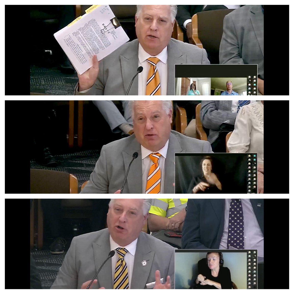 I testified before the Oregon Legislature’s Joint Committee on Transportation Reinvestment, on three consecutive days, representing four different clients, wearing the same suit, but three different yellow and white striped ties. No particular reason. That is all. #orpol #orleg