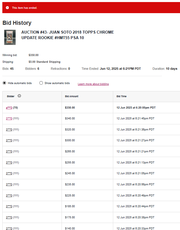 HouseOfJordans's tweet photo. imagine my surprise to see that 100% of the 30-day bidding activity by the 111 fb account was with the seller https://t.co/bxxbQkwSLZ