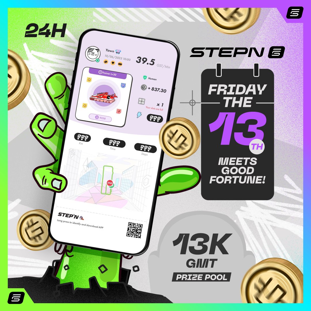 STEPN GO (@stepnofficial) on Twitter photo 😈 Friday the 13th 😈
The day when everything should go wrong... but not this time.
We're turning the curse into a 13,000 GMT prize pool! 💸
🔍 Think you know how <a href="/yawn_rong/">Yawn Rong | We’re Hiring!</a> runs? Guess how much Energy he spent on his latest run for a chance to win a portion of the 13,000 GMT 😈 Friday the 13th 😈
The day when everything should go wrong... but not this time.
We're turning the curse into a 13,000 GMT prize pool! 💸
🔍 Think you know how <a href="/yawn_rong/">Yawn Rong | We’re Hiring!</a> runs? Guess how much Energy he spent on his latest run for a chance to win a portion of the 13,000 GMT