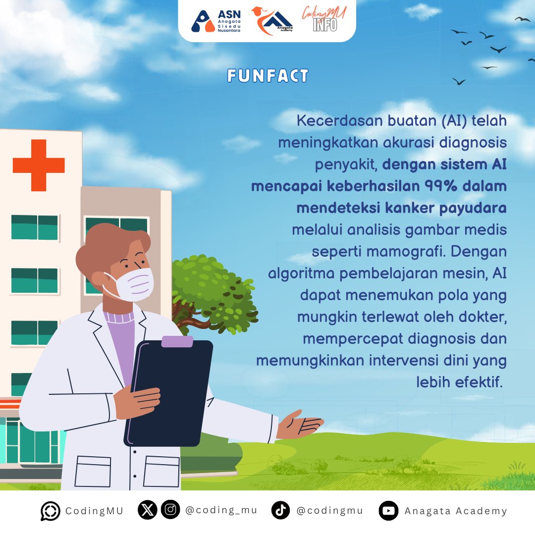 coding_mu's tweet image. Dokter? diganti AI? 😲

Tenang, bukan diganti... tapi dibantu! 😉

Yup, AI sekarang bisa deteksi penyakit dengan akurasi nyaris sempurna! ✨

#AnagataAcademy #ASN #CodingMU #funfact #trivia #coding #ai #information #fakta #algoritma #mesin #programming #belajar #teknologi