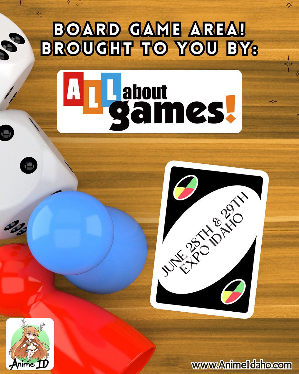 We’re excited to announce the Anime ID board game area brought to you by All About Games!

Join us at Expo Idaho June 28th and 29th to  enjoy connecting and making new friends over some of your favorite tabletop games! 

Tickets >>> animeidaho.com

#animeidcon