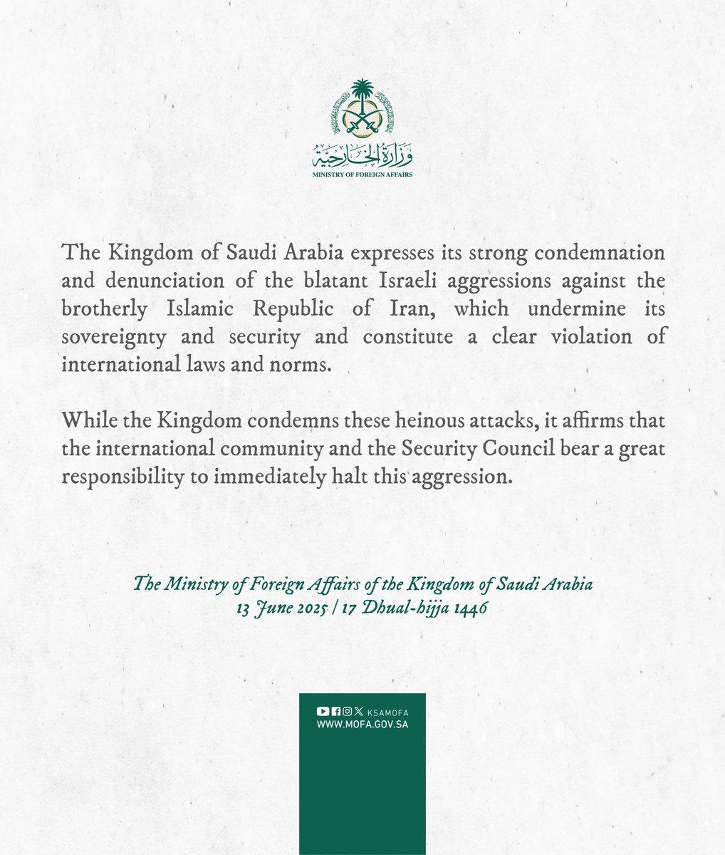 RT_com's tweet photo. Saudi Arabia condemns Israel’s strikes on Iran in official statement https://t.co/cmd1vwTe4T