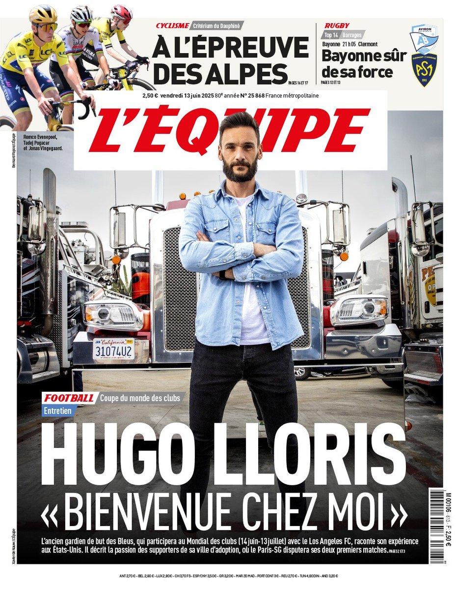 La une du journal L'Équipe du vendredi 13 juin