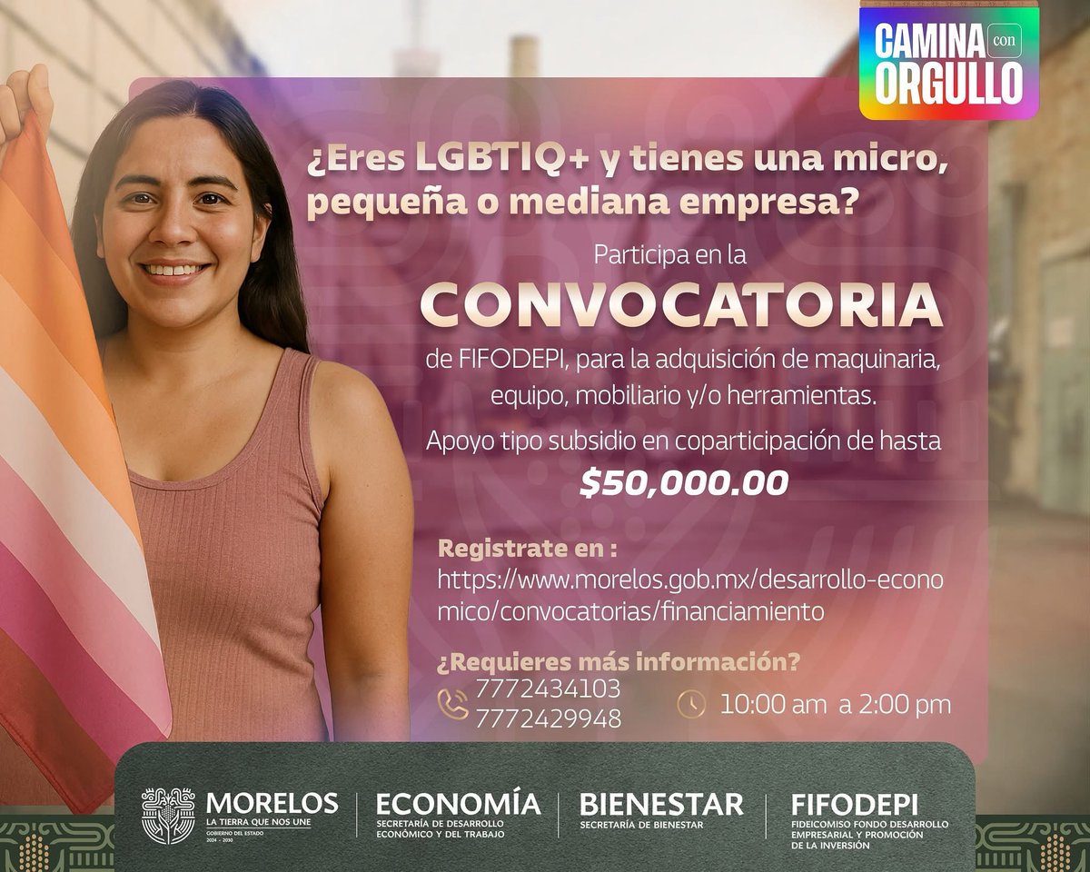 Consulta la convocatoria en: morelos.gob.mx/desarrollo-eco…

- Más información: 777 243 4103 y 777 242 9948 
- Horario de atención: De 10:00 AM a 2:00 PM

#LaTierraQueNosUne