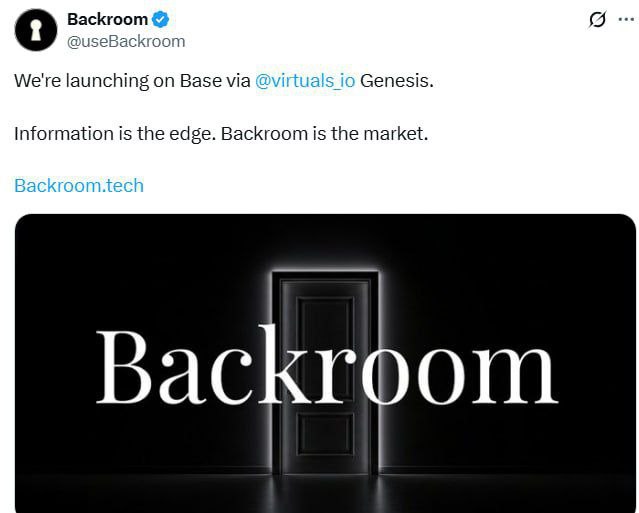 BACKROOM IS COMING TO BASE! 🔥

🚀 Powered by 
<a href="/virtuals_io/">Virtuals Protocol</a>

💎 4% of tokens RESERVED for Yapper users (don’t sleep!)
The vibes? Immaculate. The opportunity? Massive.

👉 Follow 
<a href="/useBackroom/">Backroom</a>
 &amp; RT to spread the word!

Check Your Yaps Point backroom.tech/#leaderboard