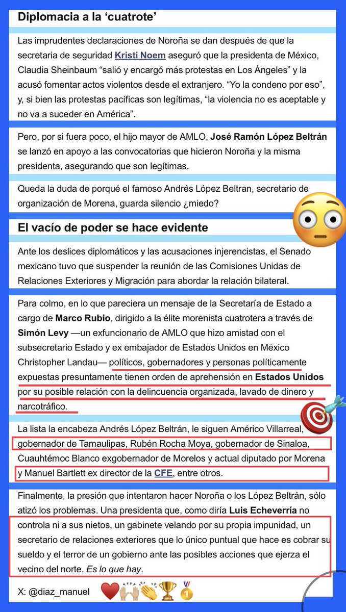 espiritutiflaut's tweet photo. @diaz_manuel @diaz_manuel ♥️🙌🏼👏🏆🥇@fernandeznorona y el vacío de poder. Las impertinencias de @fernandeznorona Diplomacia a la 4trot3. El vacío de poder se hace evidente.
😳 #Presunta #OrdenDeAprehensión Andrajo, Américo, Rocha, https://t.co/TqXDWoYlnS, @ManuelBartlett https://t.co/gKTEXgJWyW