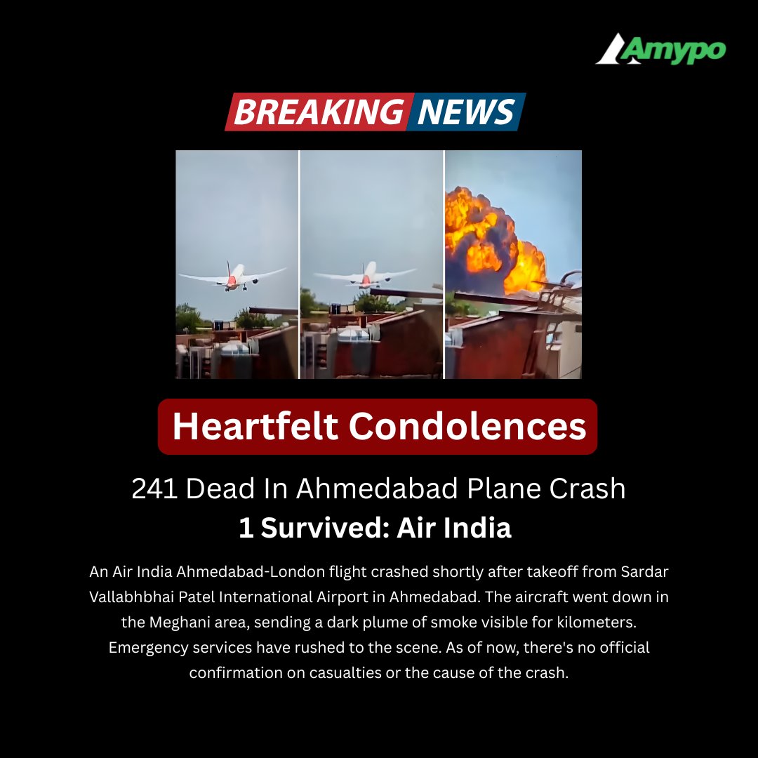 🙏 𝐀𝐢𝐫 𝐈𝐧𝐝𝐢𝐚 𝐂𝐫𝐚𝐬𝐡 – 𝐀𝐡𝐦𝐞𝐝𝐚𝐛𝐚𝐝
Team Amypo offers heartfelt prayers for the victims and their families. 🕊️

#amypotechnologies #airindia #ahmedabadflightcrash #ahmedabad #ahmedabadcrash #amypo #staysafe