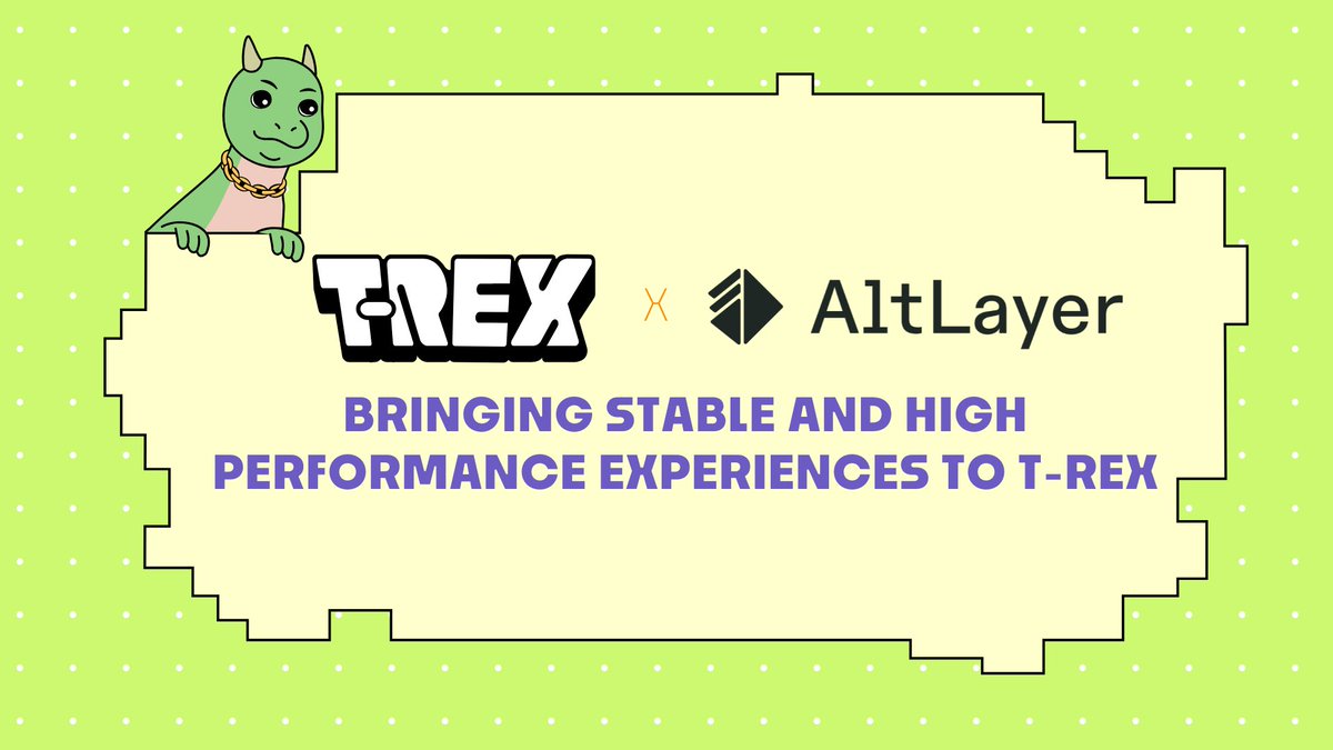T-REX 🦖 (@trex_chain) on Twitter photo BREAKING: We’re partnering with <a href="/alt_layer/">AltLayer</a> to scale for 3.5B users on <a href="/arbitrum/">Arbitrum</a> Orbit stack.
This isn't just tech. It's mass adoption engineered.
The next billion users? They’ll have:
🦖Frictionless entertainment
🦖Seamless engagement
🦖Real rewards
They won’t even know BREAKING: We’re partnering with <a href="/alt_layer/">AltLayer</a> to scale for 3.5B users on <a href="/arbitrum/">Arbitrum</a> Orbit stack.
This isn't just tech. It's mass adoption engineered.
The next billion users? They’ll have:
🦖Frictionless entertainment
🦖Seamless engagement
🦖Real rewards
They won’t even know