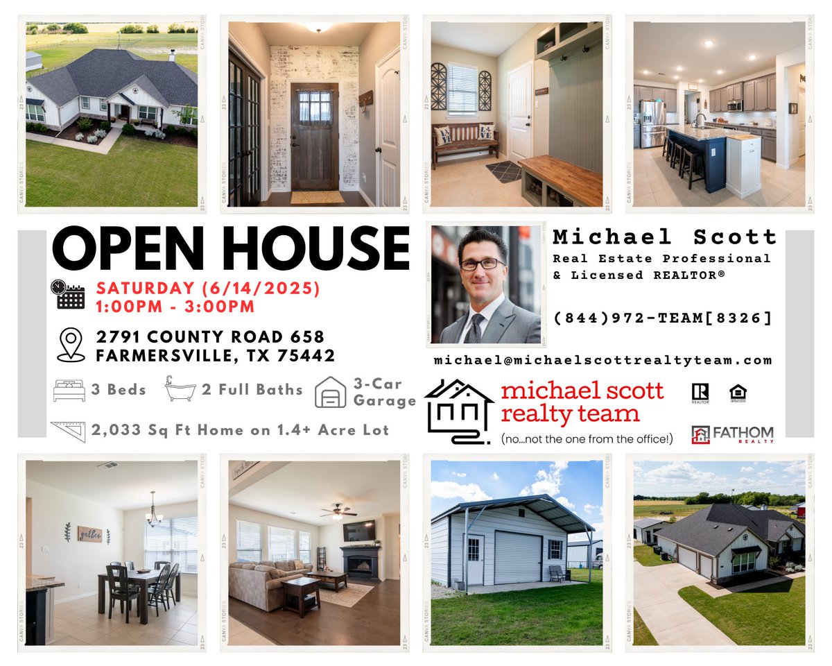 MichaelScottRT's tweet photo. 📢Join us this Sat (6/14), 1pm-3pm, for our Open House at 2791 CR-658 in Farmersville!

Property Pics 📸 and Info ℹ️:
https://t.co/ofcoailTkm

#farmersvillerealestate #farmersvilletx #countryliving #countrysideacreage #farmersvillehomesforsale #livingonacreage #ruralhomesforsale https://t.co/Jk9OD5Gg1j