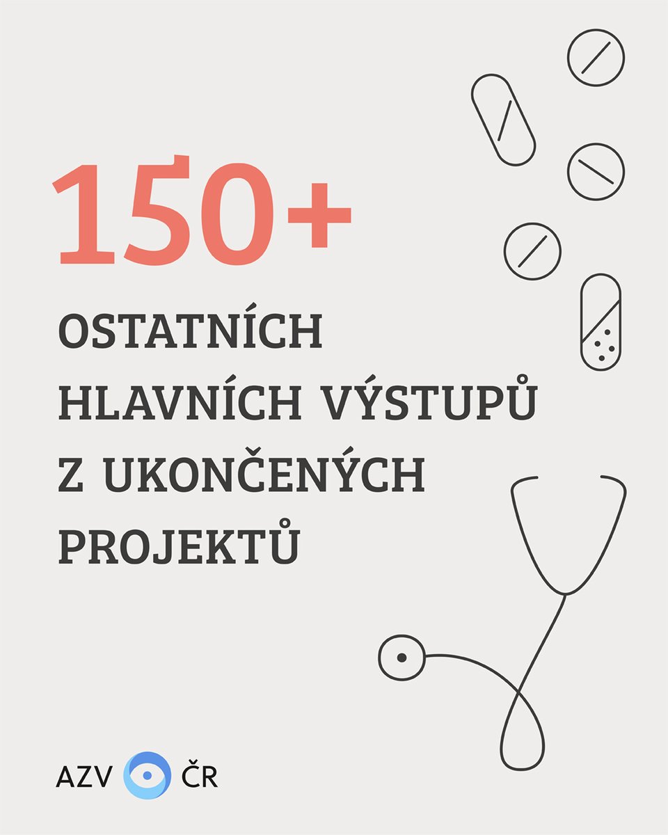 Více než 150 ostatních hlavních výstupů z ukončených projektů za 11 let fungování AZV ČR. Jde především o prototypy, funkční vzorky, metodiky, léčebné postupy, specializované mapy s odborným obsahem, softwary a další.