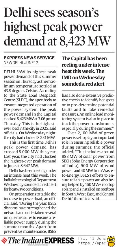 Power Demand Breaks Records. Your AC Doesn’t Have To!

Delhi’s continued heatwave is pushing limits — and so is the city’s power demand. Yesterday afternoon, it touched a record-breaking 8423 MW, the highest ever for the first 12 days of June. At night, it further increased to