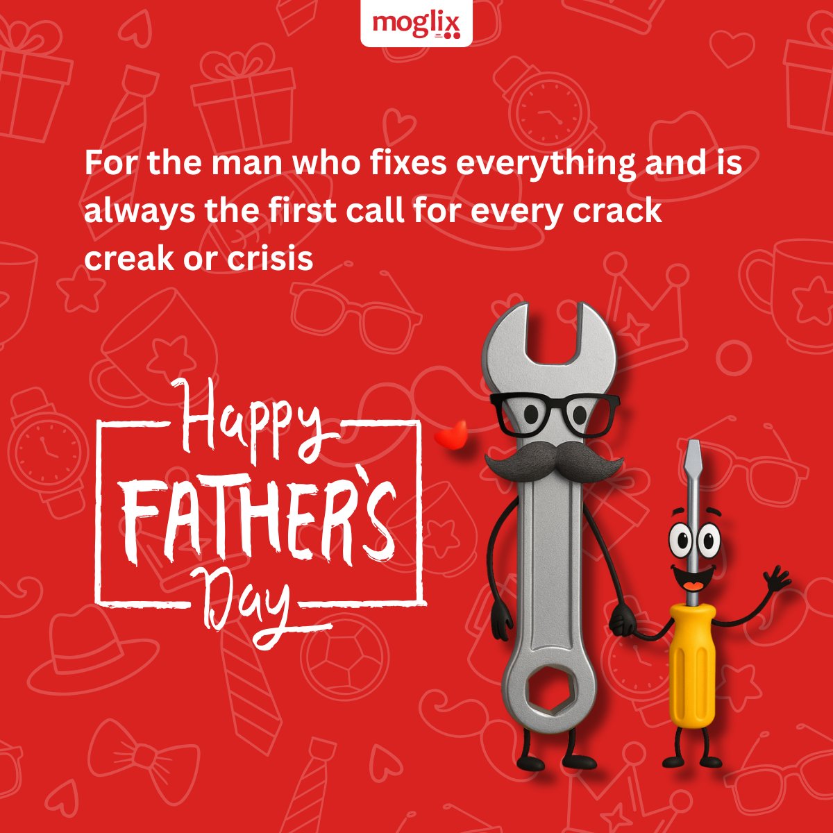 For the man who always shows up - whether it’s a squeaky door, a leaky pipe, or a problem that seems impossible to fix.

Here’s to the fixer, the protector, the dad.

Happy Father’s Day from all of us at Moglix.

#FathersDay #HappyFathersDay #Moglix