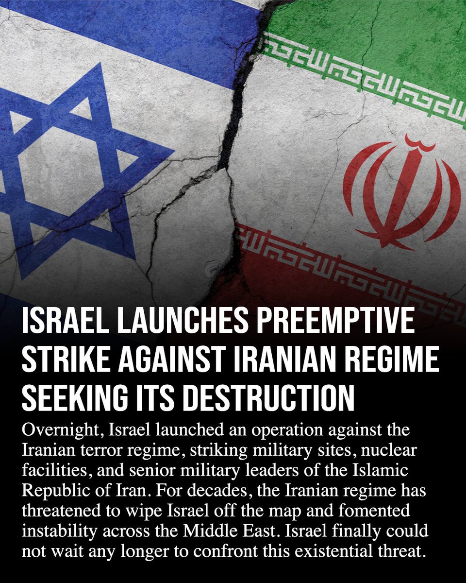 BREAKING: Iran has been threatening to wipe Israel off the map for decades, and has been pursuing a nuclear weapon to help it reach this goal. Its proxies in the region have been waging war against Israel for 20 months, since the October 7 massacre. Overnight, Israel finally