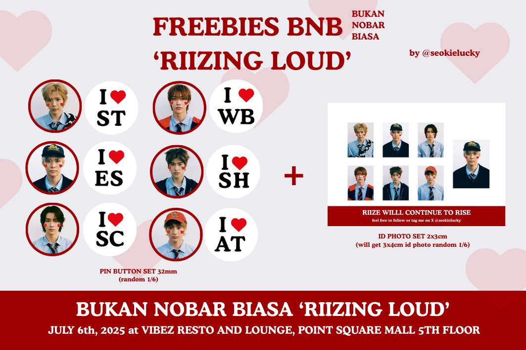 FREEBIES BNB ‘RIIZING LOUD’ 
— by seokielucky ❤️

⋆ limited quantity 
⋆ following my account is optional 
⋆ just poke and say ‘hi!’ to me 

see you on july 6th, briizedeul ^_^