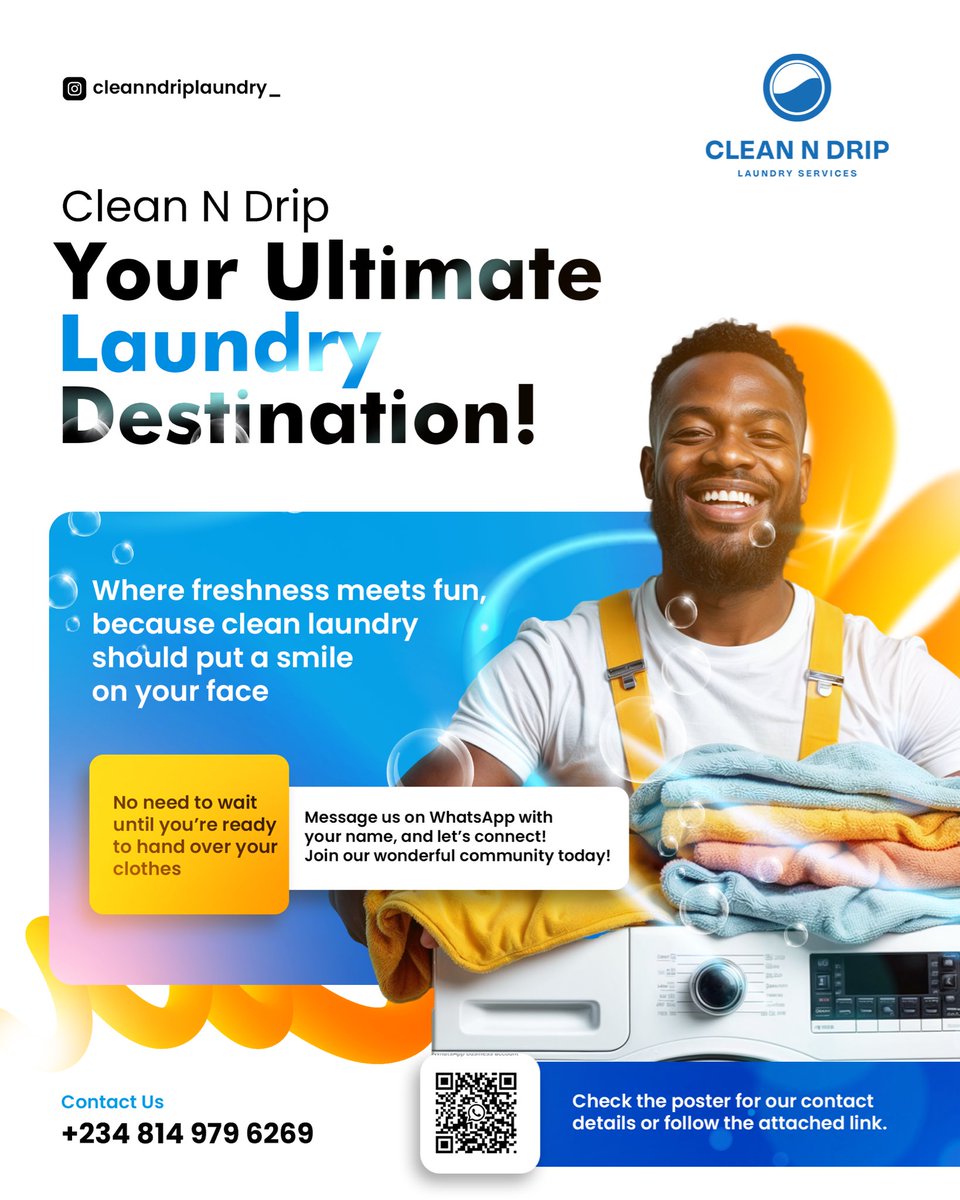 cleanndrip_'s tweet photo. Are you a student or you stay in Osogbo and it environs?

At Clean N Drip, We wash, you flex 💪. For stress-free laundry, save our number!

Text us to save your number, so you don’t miss on any of our offers &amp; promotions🥳🔥

Message Clean N Drip Laundry on WhatsApp. https://t.co/2BYdjHCwNX