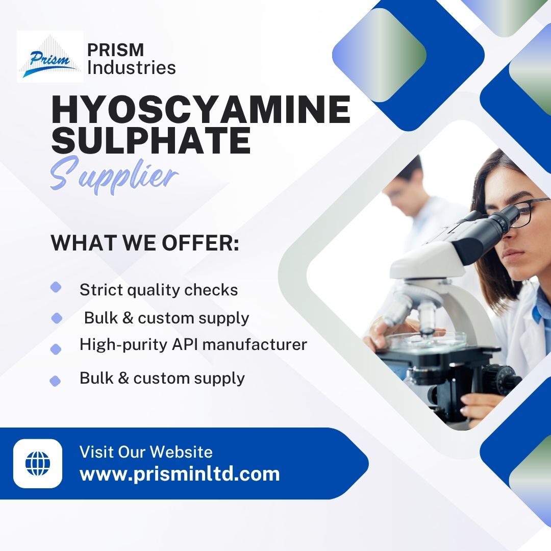 prismindltd's tweet image. Prism Industries Pvt. Ltd. is a trusted Hyoscyamine Sulphate Supplier, known for delivering high-quality APIs with #globalstandards, timely delivery, and regulatory compliance, backed by WHO-GMP certification and advanced manufacturing excellence. #APISupplier #WHOgmp