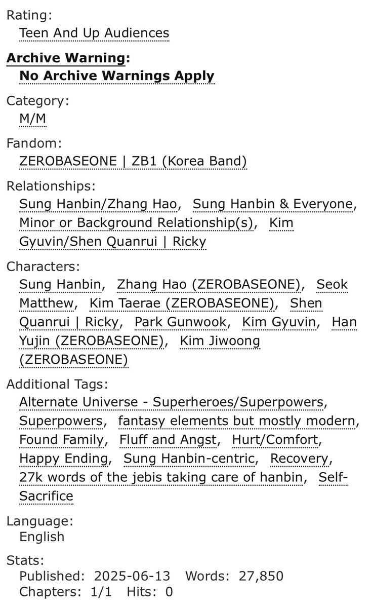 ze_rowan's tweet image. Welcome Home

✨ binneul / neulbin
✨ superpowers au, modern with fantasy elements, found family
✨ bin-centric, bin &amp;amp; everyone
✨ everyone takes care of bin for 27k words that’s it that’s the fic 
✨ (happy birthday bin!!!)

⛓️‍💥 in replies