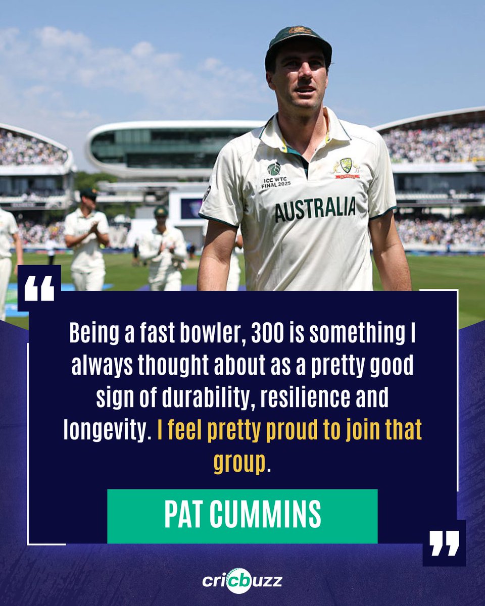 cricbuzz's tweet photo. Pat Cummins is in the 300-wickets club in Tests 🔥🔥🔥 #WTCFinal https://t.co/aa7qlErCi2