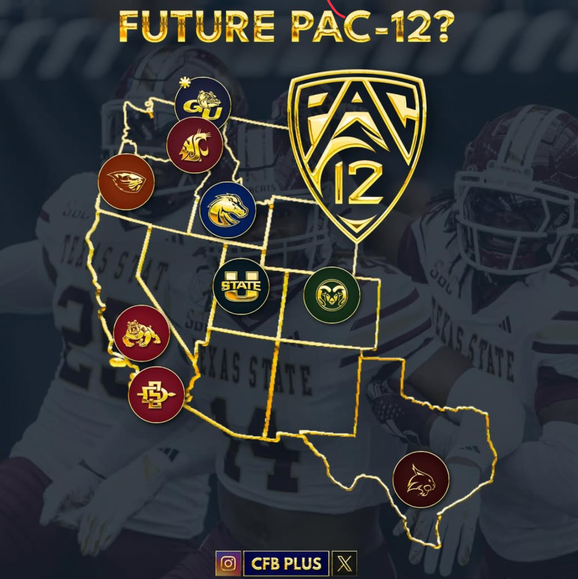 BREAKING🚨🚨🚨
Texas State University is close to joining the newly formed PAC-12. I dont know when it will be announced to the public. (Hopefully Soon) 

All I can tell you is they are supposedly close. 

(Via a Inside Source)