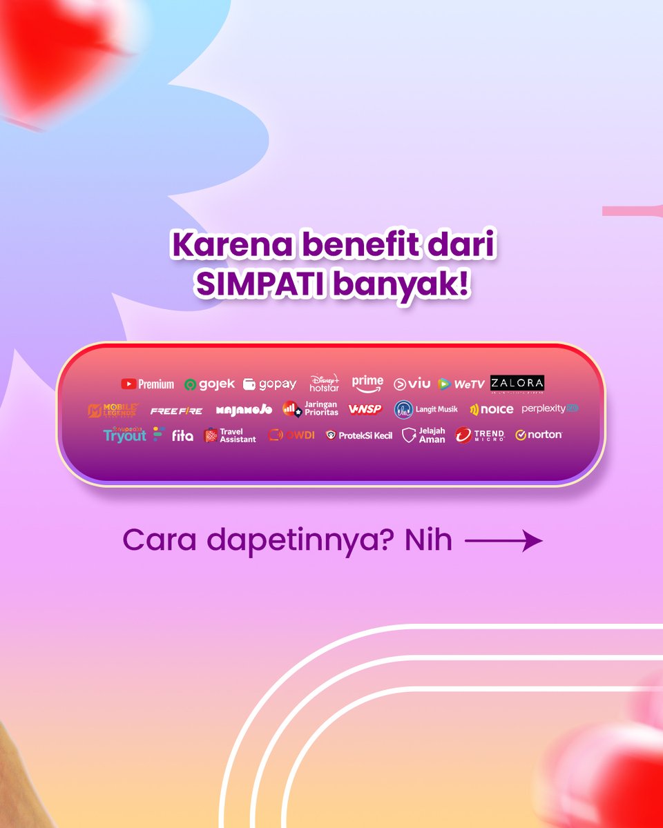 Telkomsel's tweet image. Sayang banget sih kalo belom tau 💔
Padahal benefit-nya buanyak loh!
Mau tau cara dapetinnya? Cek langsung di postingan ini!
Belum punya kartunya? Cus dapetin sekarang!
#SIMPATI #SimpatiTerbaikUntukmu