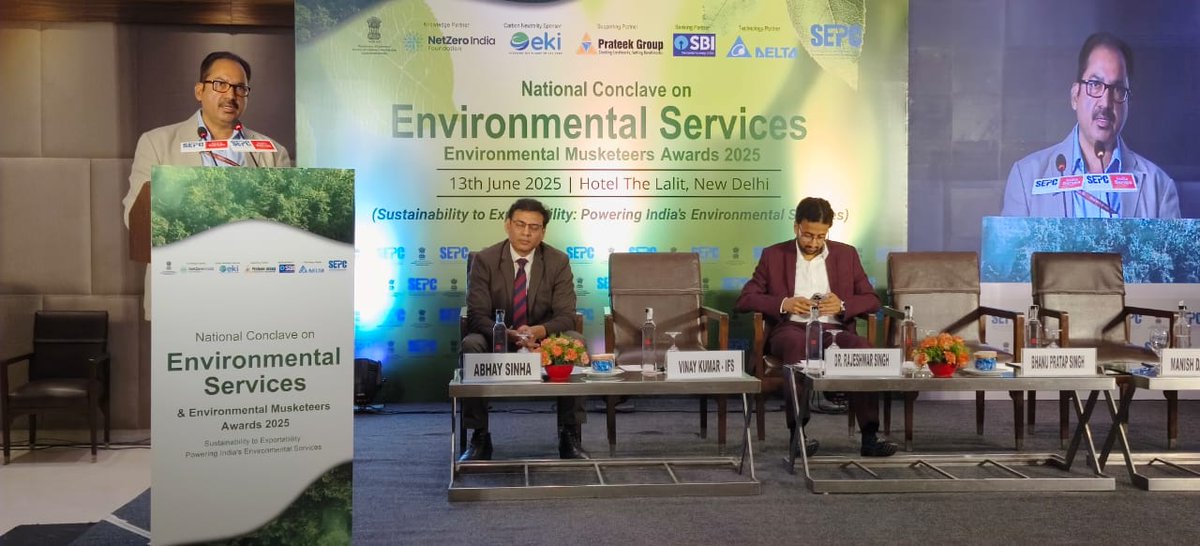 Sepc_India's tweet photo. Mr. Vinay Kumar, IFS, Dir. of Int’l Cooperation at ICFRE, Dehradun, shares key insights at #EnvironmentalServicesConclave2025 — forestry research &amp; policy innovations can drive export growth &amp; #Sustainability for India! 🌟 #GreenBusiness #ESG https://t.co/okJgt72eHu