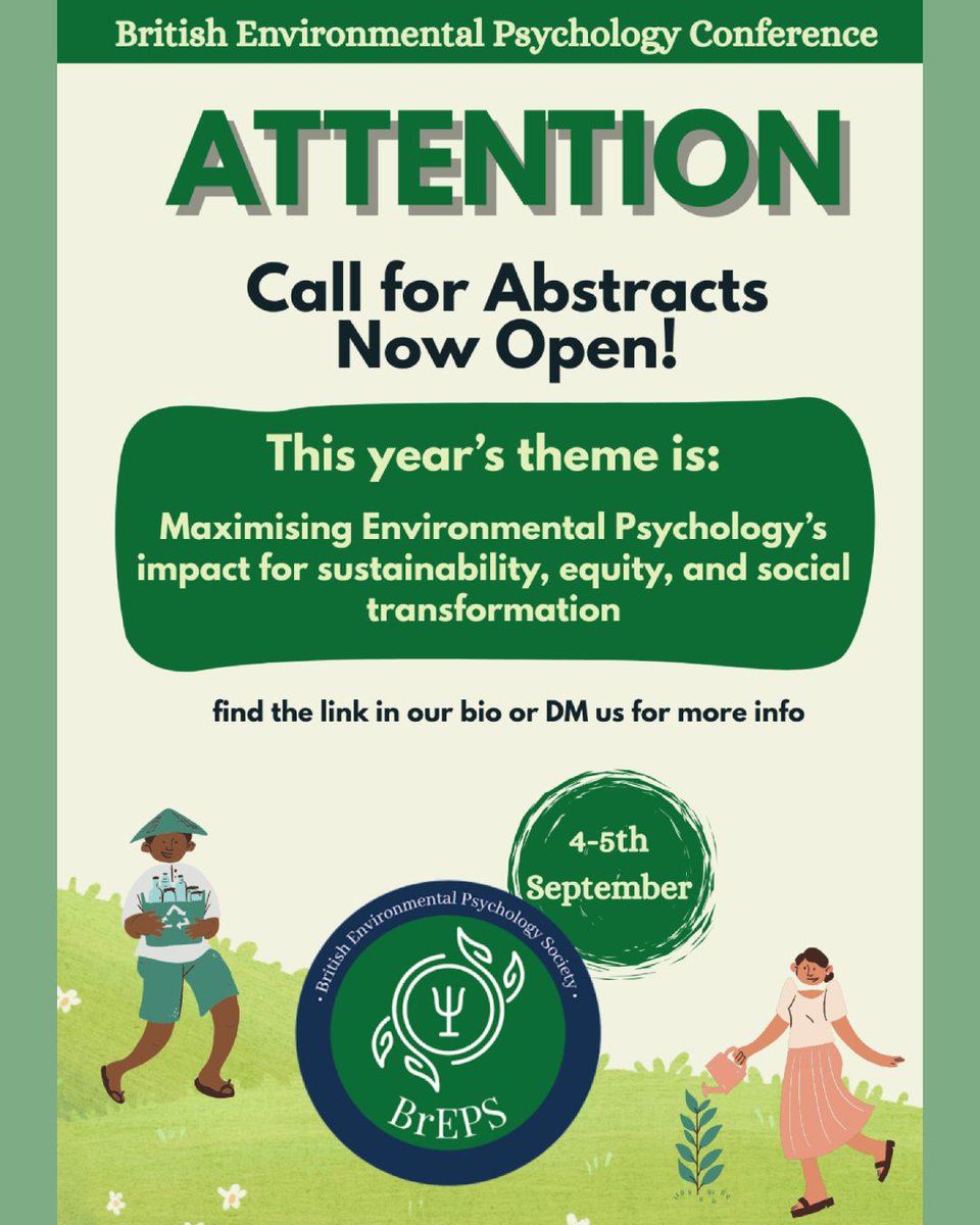 Br_EPS's tweet image. 🚨 We have extended the abstract submission by ONE week🚨
Abstract deadline now the 20th of June.
Theme: Maximising Environmental Psychology’s Impact for Sustainability, Equity & Social Transformation. Open to all.
Submit now: nottinghampsych.eu.qualtrics.com/jfe/form/SV_8k…
#EnvPsych #BrEPS2025