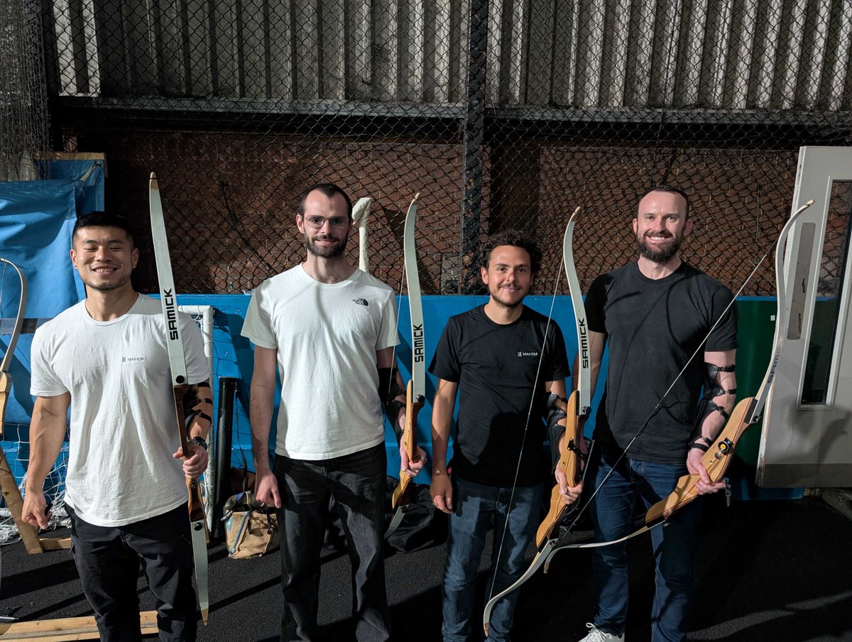 tekton_dynamics's tweet photo. Had a great archery team event, yesterday. Turns out we're not only building ultra high-precision AI robots – our human team is also pretty precise with bow and arrow.  🏹

Are you a super skilled AI robotics engineer? Interested to join our small but mighty team in London?! https://t.co/TfVcAX4wnn