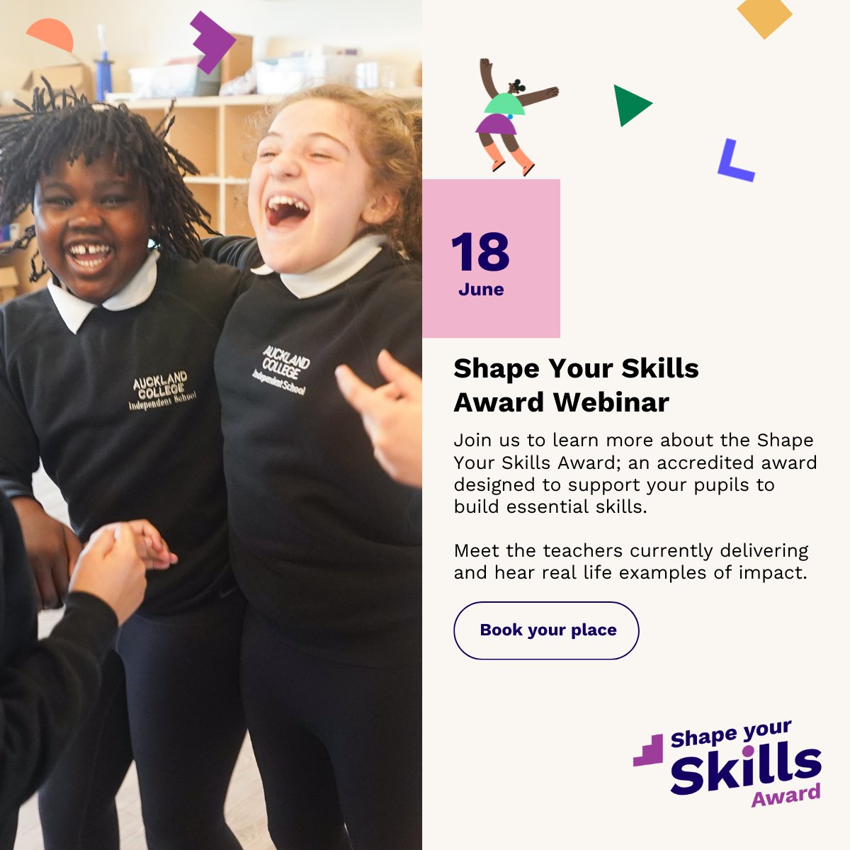 FREE WEBINAR: Shape Your Skills Award 🎉 

Designed for primary aged pupils, this accredited award helps build confidence, communication, teamwork and more. 

🗓️ Wed, 18 June 2025
⏰ 3:30pm

Book your free place 👉 bit.ly/3SQCA14

#EduTwitter #Education #Teachers #Skills