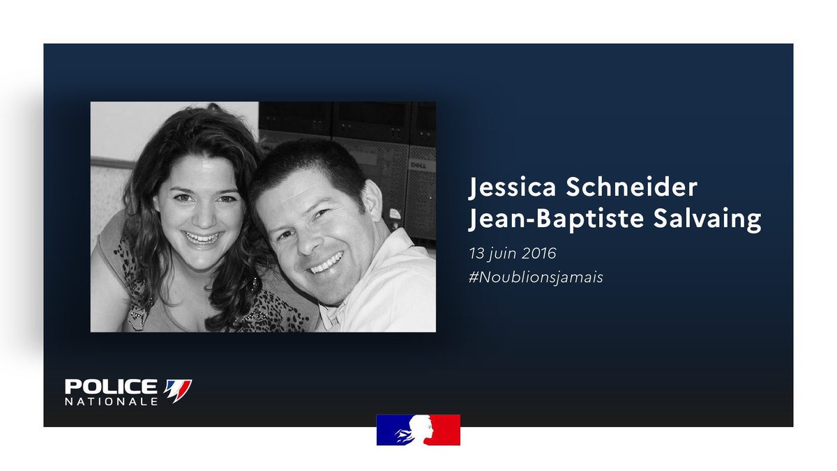 #NoublionsJamais | Il y a 9 ans, nos collègues Jessica Schneider et Jean-Baptiste Salvaing étaient assassinés par un terroriste à Magnanville le 13 juin 2016.🕊️ Leur souvenir est à jamais en nous. Nous pensons à leurs enfants, leur famille et leurs proches.