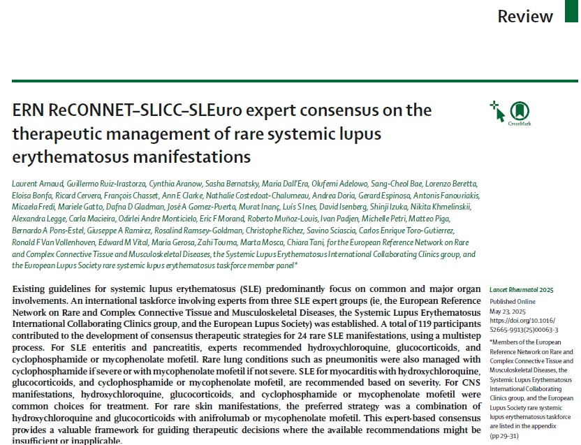 The Lancet Rheumatology (@thelancetrheum) on Twitter photo Editors pick for #EULAR2025—<a href="/ern_reconnet/">ERN ReCONNET 🇪🇺</a>–SLICC–<a href="/SLEuroSociety/">SLEuro</a> expert consensus on the therapeutic management of rare systemic #lupus erythematosus manifestations bit.ly/3YXEmAO
Free to read with registration on lancet.com (also free) <a href="/Lupusreference/">Laurent ARNAUD</a> #SLE Editors pick for #EULAR2025—<a href="/ern_reconnet/">ERN ReCONNET 🇪🇺</a>–SLICC–<a href="/SLEuroSociety/">SLEuro</a> expert consensus on the therapeutic management of rare systemic #lupus erythematosus manifestations bit.ly/3YXEmAO
Free to read with registration on lancet.com (also free) <a href="/Lupusreference/">Laurent ARNAUD</a> #SLE