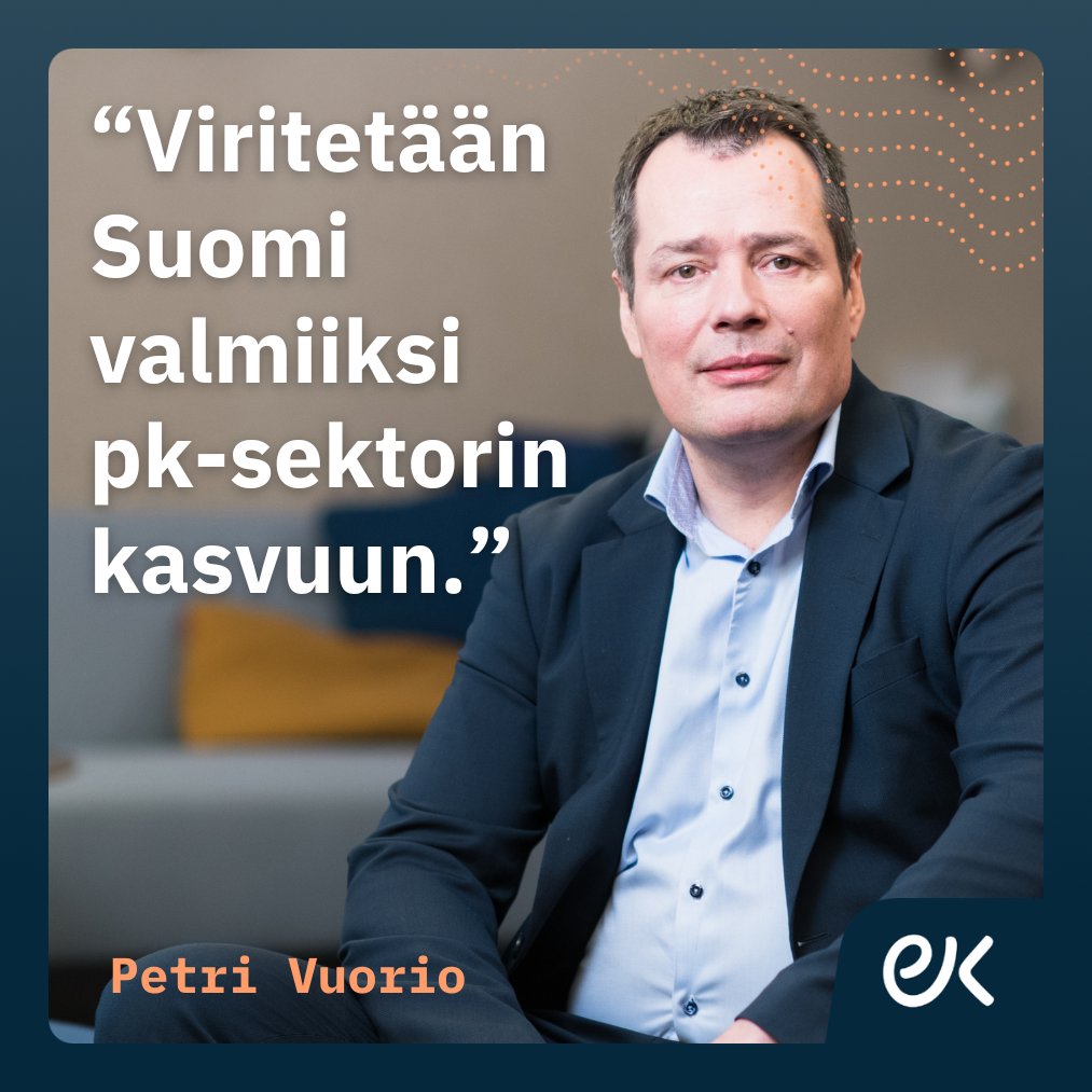 EK (@elinkeinoelama) on Twitter photo Suomi osaa varautua pahimpaan, mutta on osattava varautua määrätietoisesti myös talouden kasvuvaiheeseen, haastaa <a href="/petri_vuorio/">Petri Vuorio</a>.
"Avataan tie pk-sektorin kasvulle! Tärkeät työmaat: osaajapula, sääntelytaakka, yritysrahoitus, vienninedistäminen ja TKI."
ek.fi/ajankohtaista/… Suomi osaa varautua pahimpaan, mutta on osattava varautua määrätietoisesti myös talouden kasvuvaiheeseen, haastaa <a href="/petri_vuorio/">Petri Vuorio</a>.
"Avataan tie pk-sektorin kasvulle! Tärkeät työmaat: osaajapula, sääntelytaakka, yritysrahoitus, vienninedistäminen ja TKI."
ek.fi/ajankohtaista/…