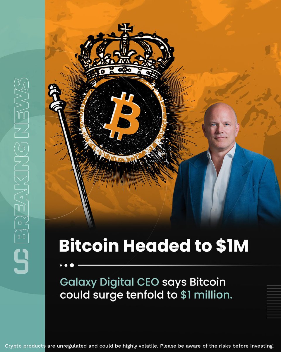 Bitcoin at $1M? Not a dream anymore.

Galaxy Digital CEO projects Bitcoin could reach $1,000,000, citing long-term macro trends and institutional demand.

As adoption grows, #BTC’s scarcity becomes even more valuable. Now might be the time to review your crypto strategy.

Buy,