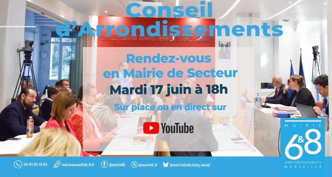 #VieMunicipale | Suivez en direct à la Mairie de Secteur le Conseil d'Arrondissements des 6&amp;8 !
🗓 Mardi 17 juin à partir de 18h !
Ou en direct sur
👉 Notre chaîne YouTube : bit.ly/4jOoaJS
✅ Attribution de subventions en faveur de la lutte contre les violences faites