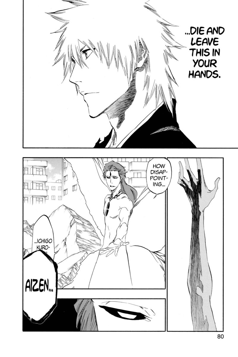 r7dman's tweet photo. aizen's arm literally reaching for ichigo with how this page is composed #fawkman #iloveyoutittykubo https://t.co/E38SwrCsR6