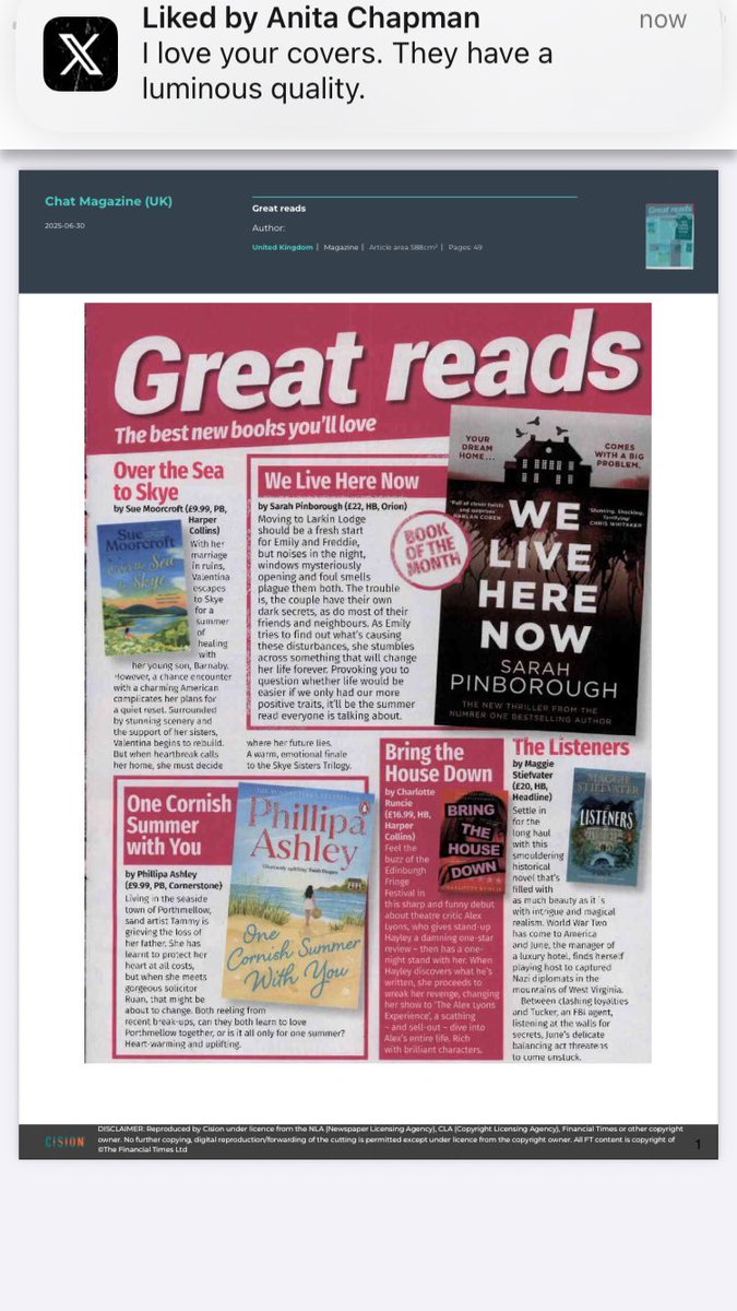 Thanks to <a href="/ChatMagazine/">Chat Magazine</a> for featuring #OverTheSeaToSkye. 💐